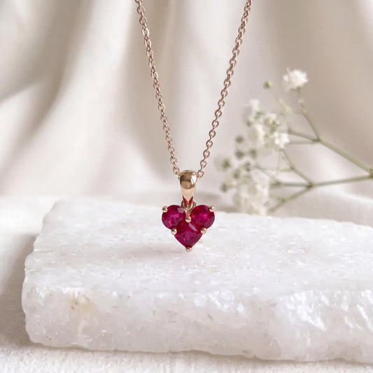 Genuine Ruby Heart Pendant / 14k Solid Gold