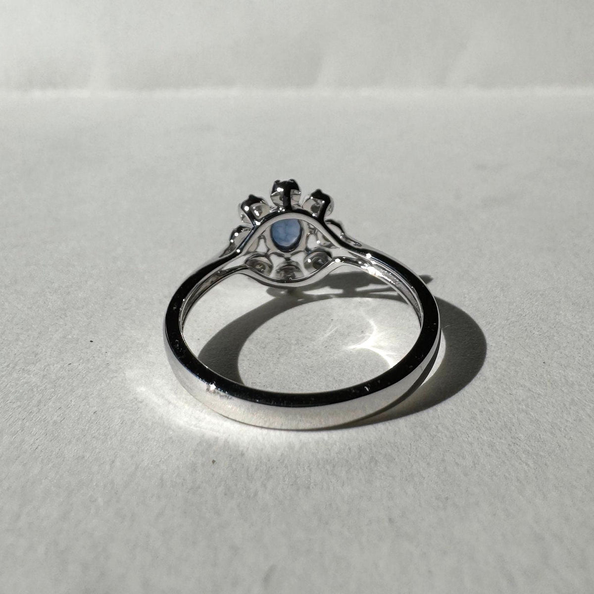 Genuine Sapphire and Diamond Ring｜14k Solid White Gold