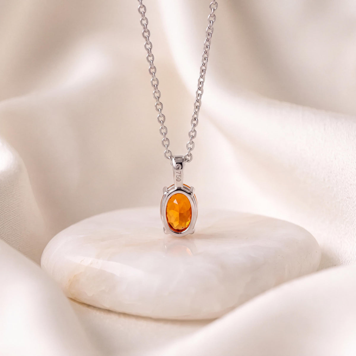 Genuine Orange Sapphire and Diamond in 18k Gold Pendant