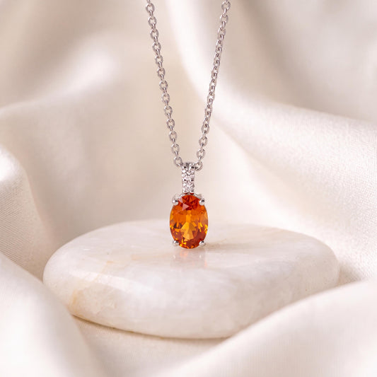 Genuine Orange Sapphire and Diamond in 18k Gold Pendant