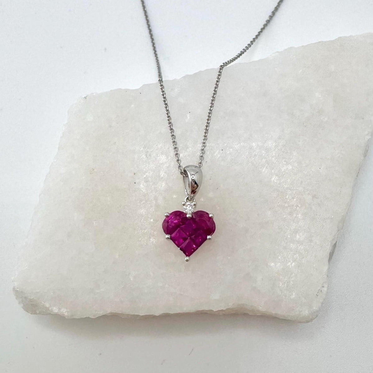 Genuine Ruby and Diamond Heart Pendant | 18k Solid Gold