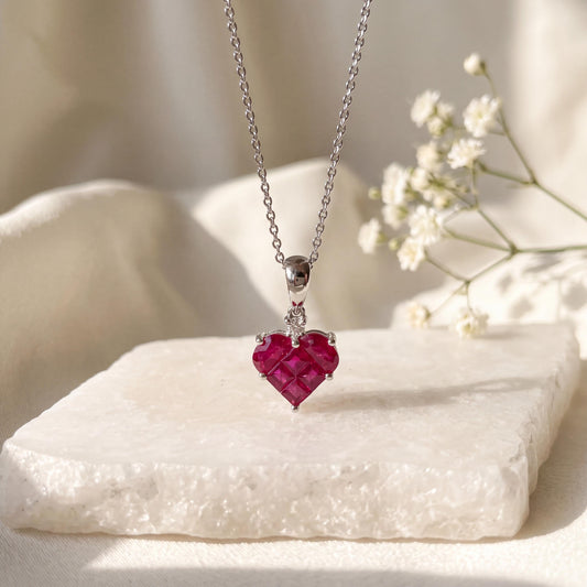 Genuine Ruby and Diamond Heart Pendant | 18k Solid Gold