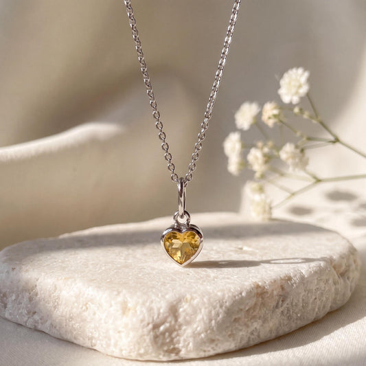 Genuine Yellow Sapphire Mini Heart Bezel Pendant, 14k Solid Gold, September Birthstone, Gift for Her
