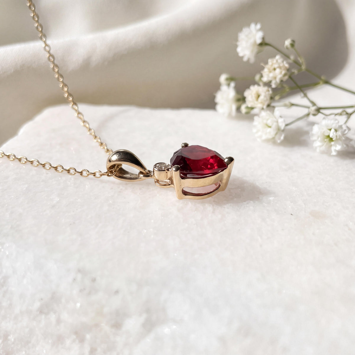 Genuine Garnet and Diamond Heart Pendant, 14k Solid Gold, January Birthstone, Gift for Her