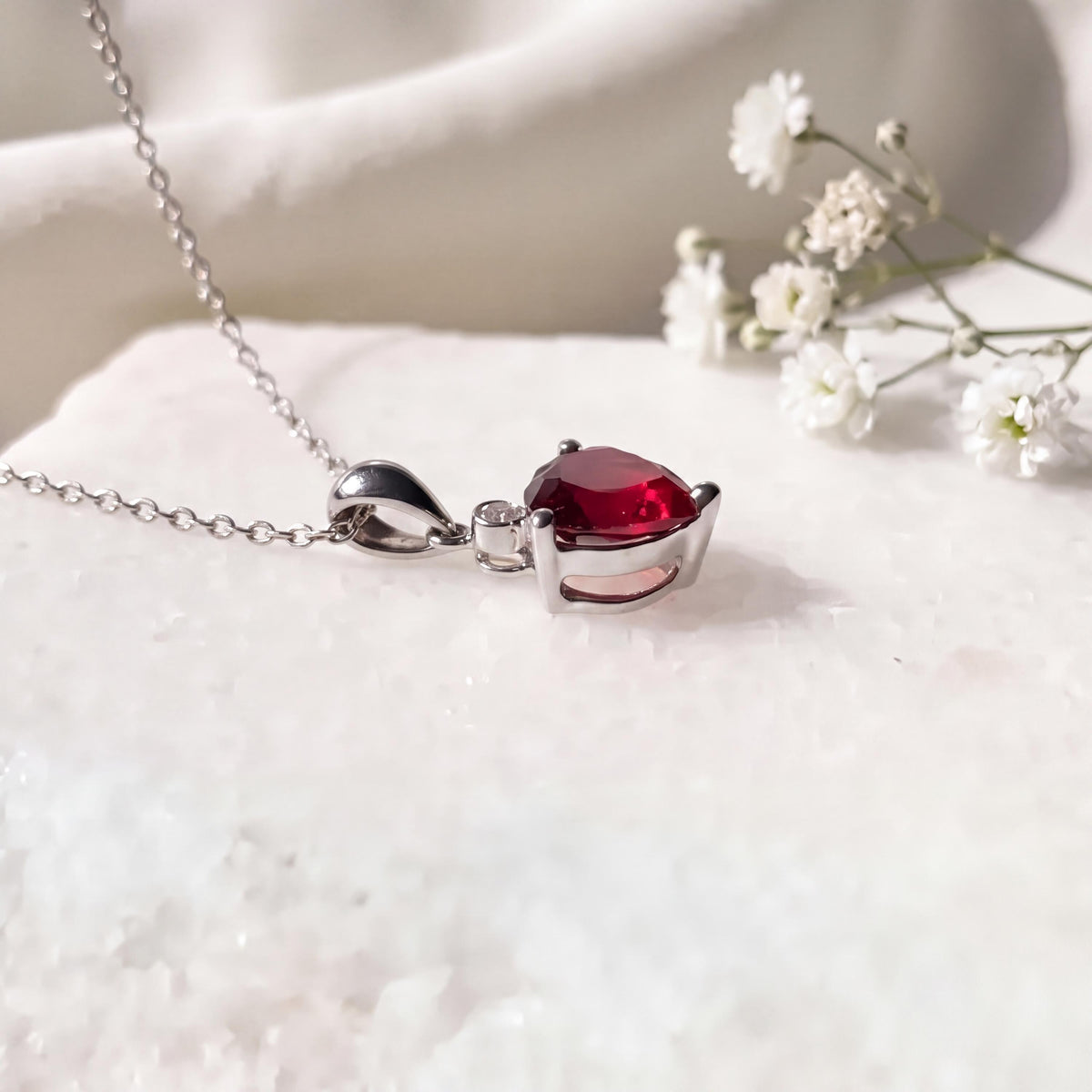 Genuine Garnet and Diamond Heart Pendant, 14k Solid Gold, January Birthstone, Gift for Her