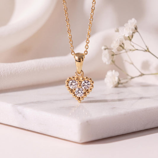 Genuine Diamond Heart Cluster Pendant, 18k Solid Gold, April Birthstone, Gift for Her