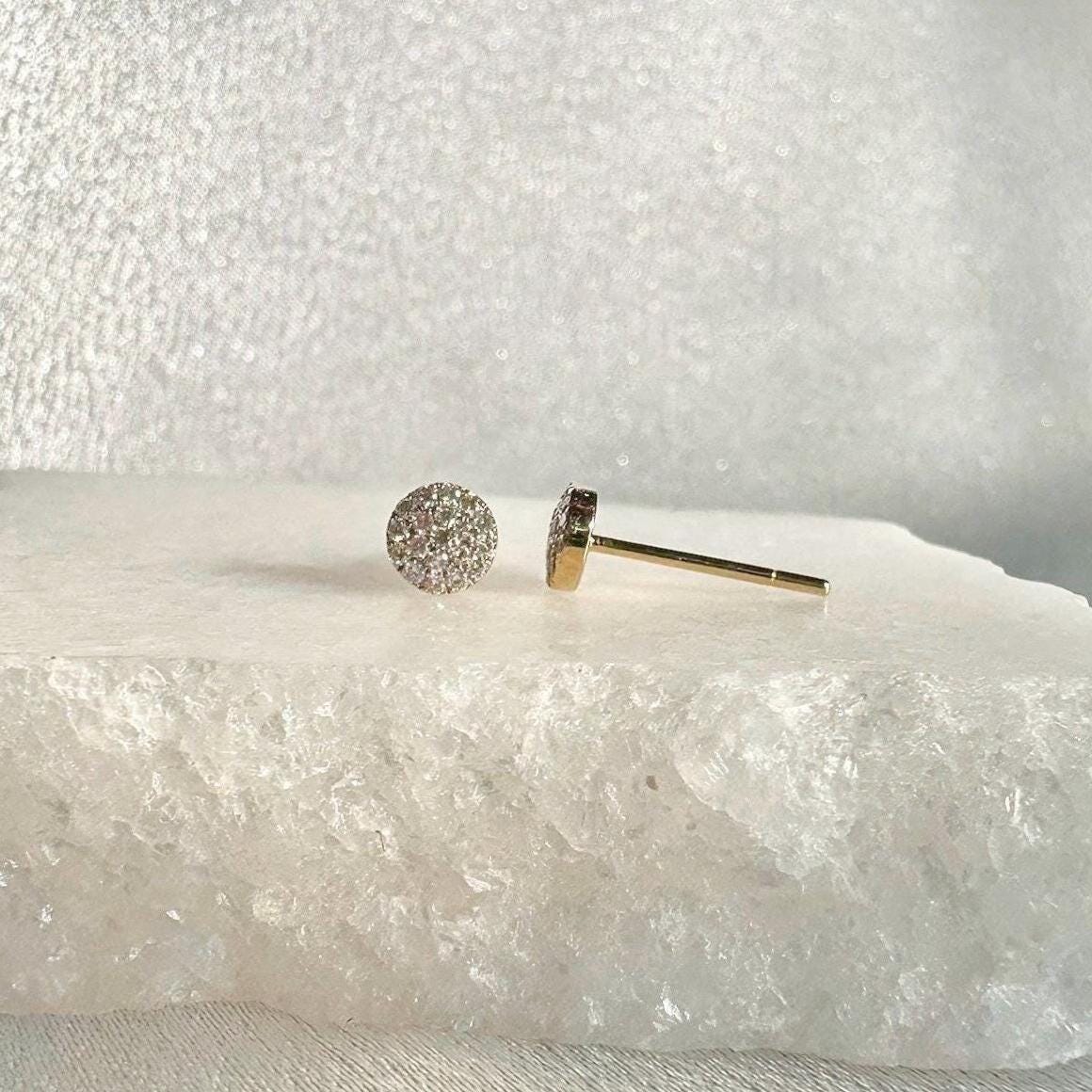 Genuine 5 MM Diamond Bezel Earrings in 14k Solid Gold