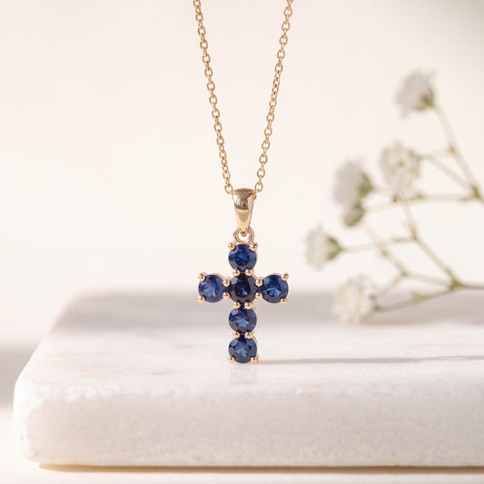 Genuine Sapphire Dainty Round Cut Pendant | 14k Solid Gold