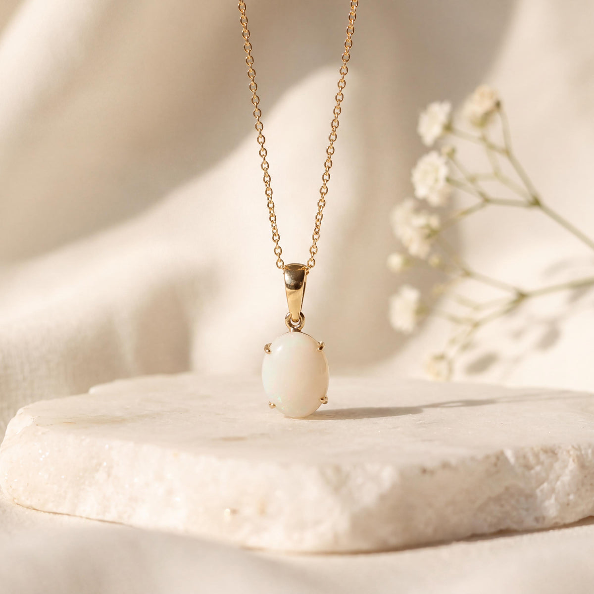 Genuine Oval Cut Opal Pendant | 14k Solid Gold