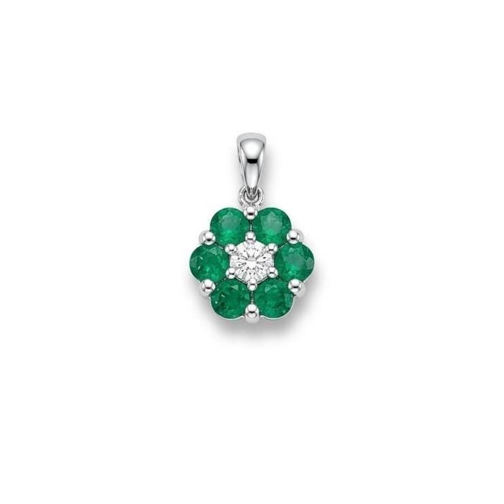 Genuine Emerald and Diamond Flower Pendant | 14k Solid Gold