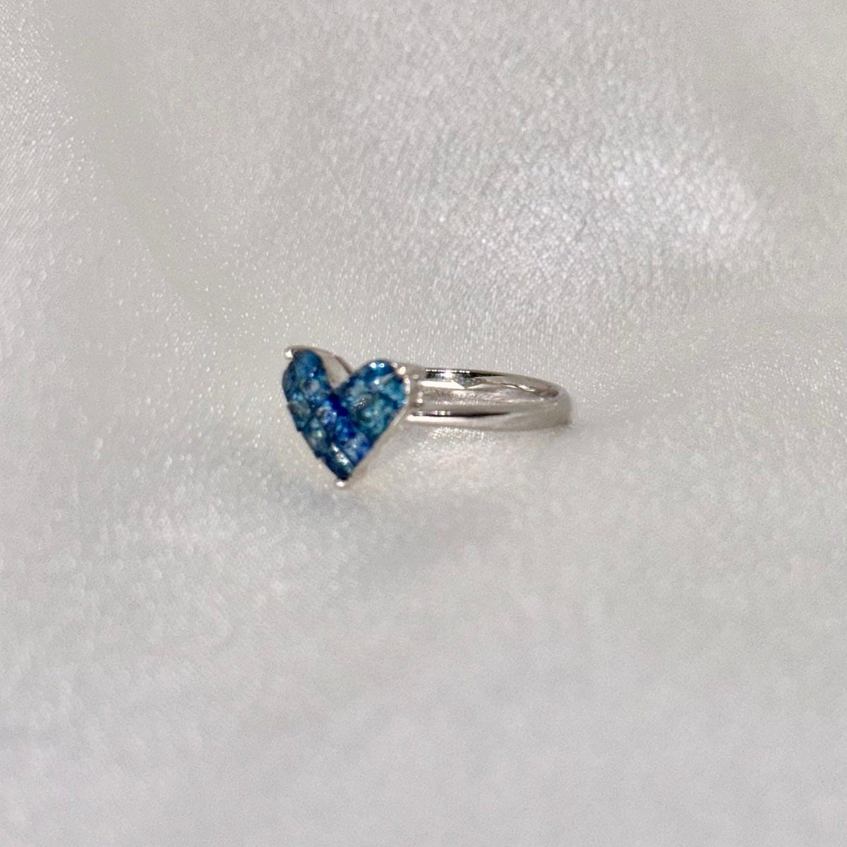 Genuine Sapphire Heart Ring in 14k White Gold