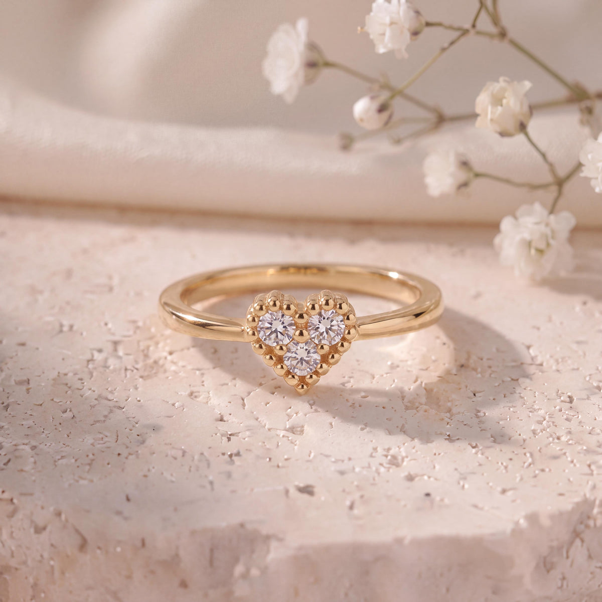 Genuine Diamond Heart Ring in 18k Solid Yellow Gold