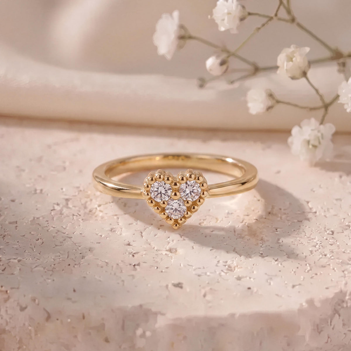 Genuine Diamond Heart Ring in 18k Solid Yellow Gold