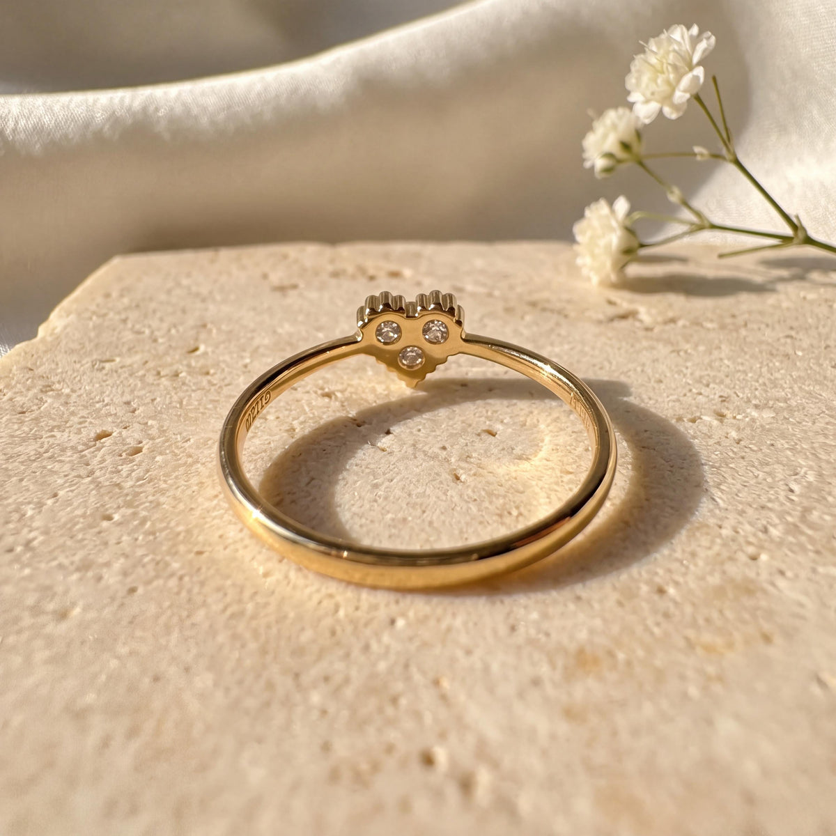 Genuine Diamond Heart Ring in 18k Solid Yellow Gold