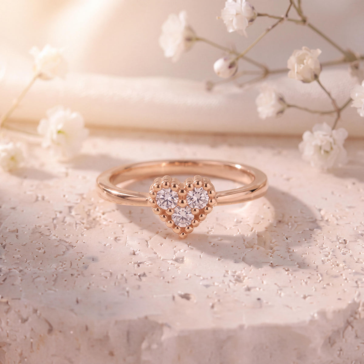 Genuine Diamond Heart Ring in 18k Solid Rose Gold
