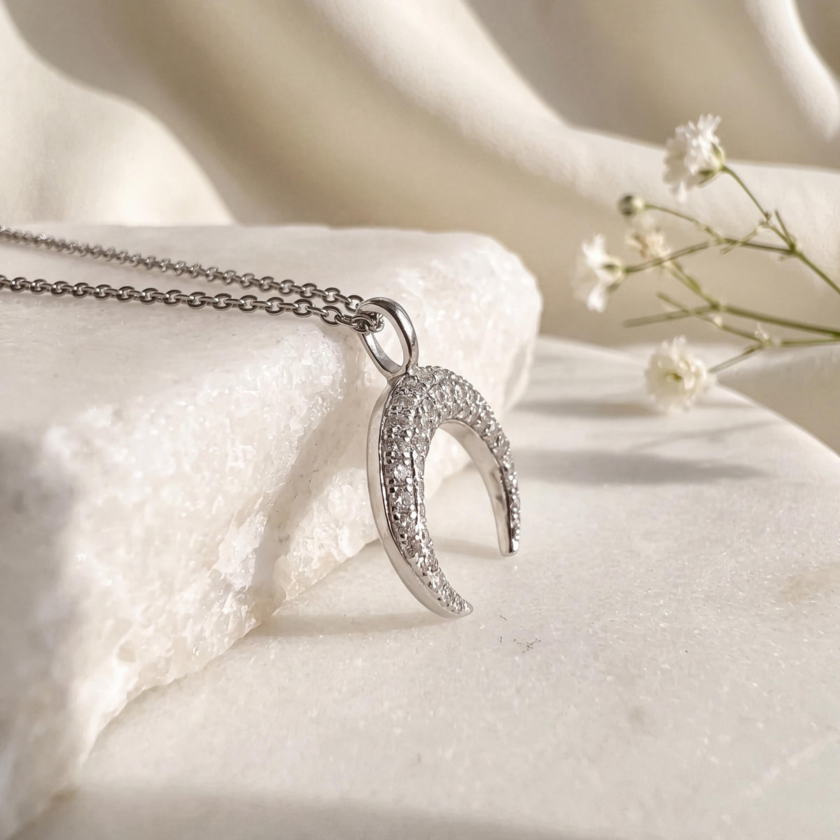 Genuine Diamond Crescent Pendant (Pendant only) | 18k White Gold (Chain Available Upon Request)