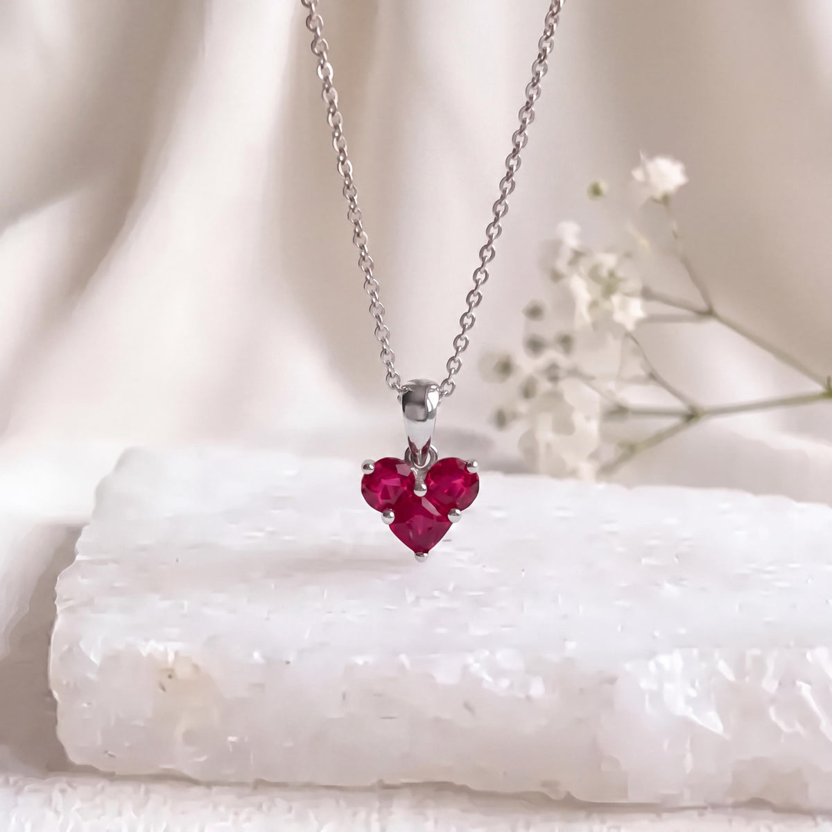 Genuine Ruby Heart Pendant / 14k Solid Gold