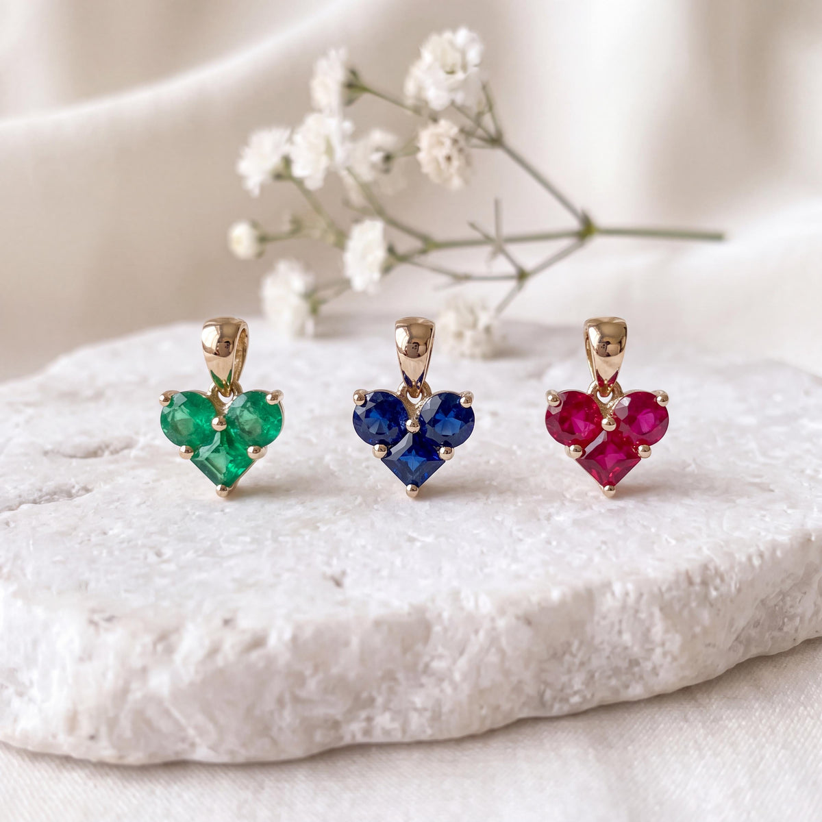 Genuine Ruby Heart Pendant / 14k Solid Gold