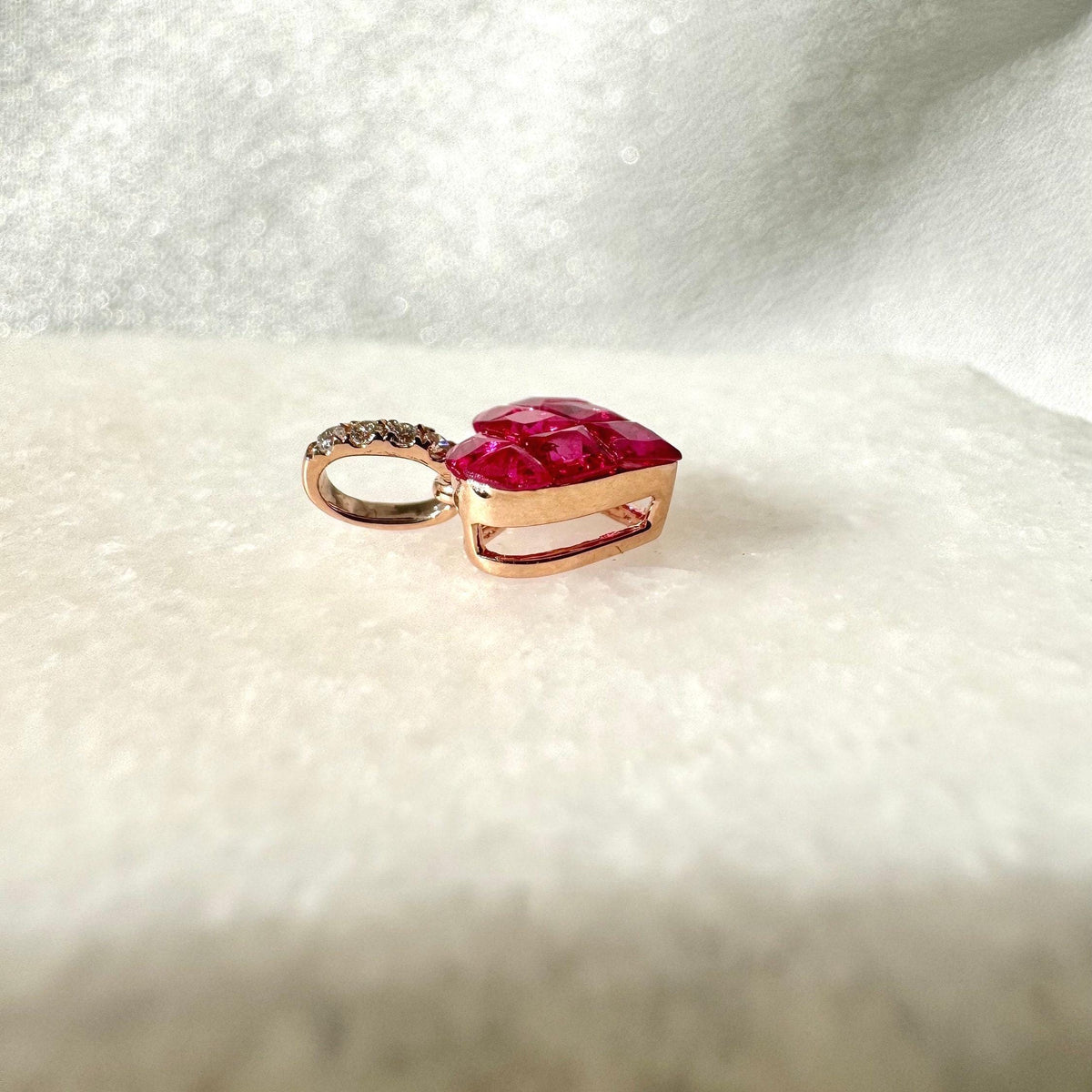 Genuine Ruby and Diamond Heart Pave Pendant / 14k Solid Gold