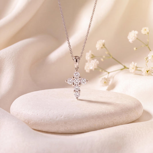 Genuine Diamond Dainty Cross Pendant | 14K Solid Gold