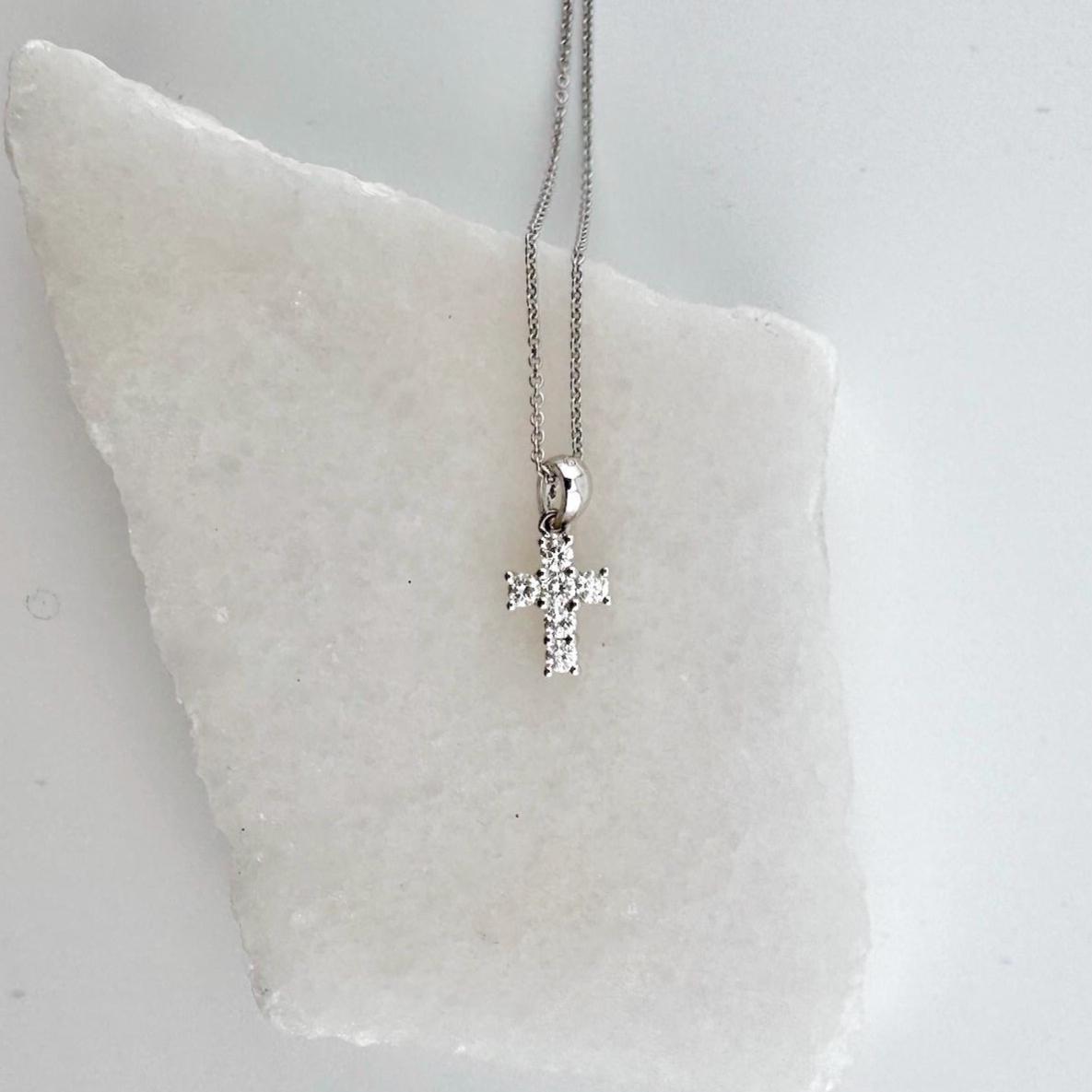 Genuine Diamond Cross Pendant (Mini) | 18k Solid Gold