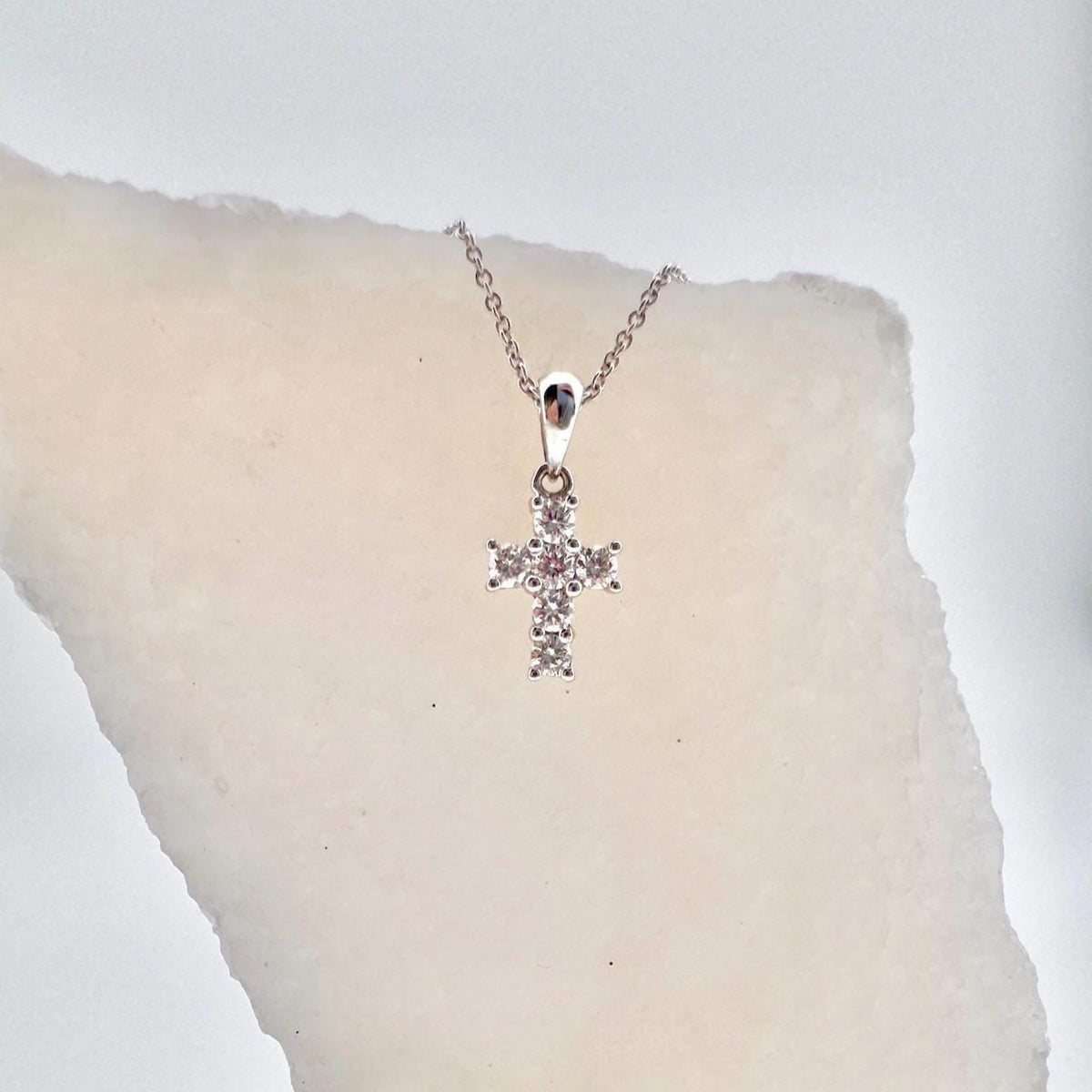 Genuine Diamond Cross Pendant (Mini) | 18k Solid Gold