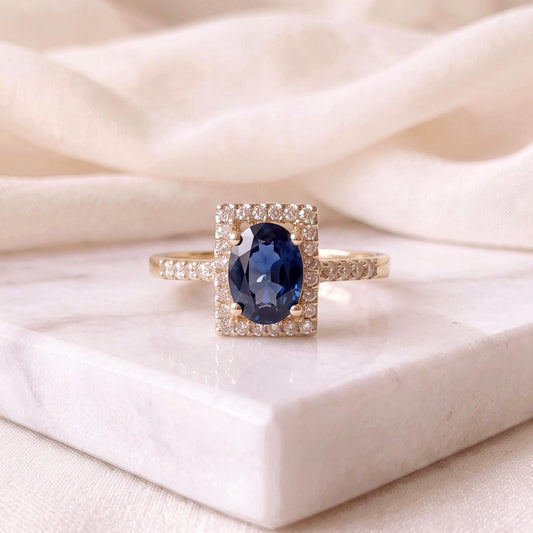 Genuine Sapphire Oval Cut Ring in 14k Solid Yellow Gold