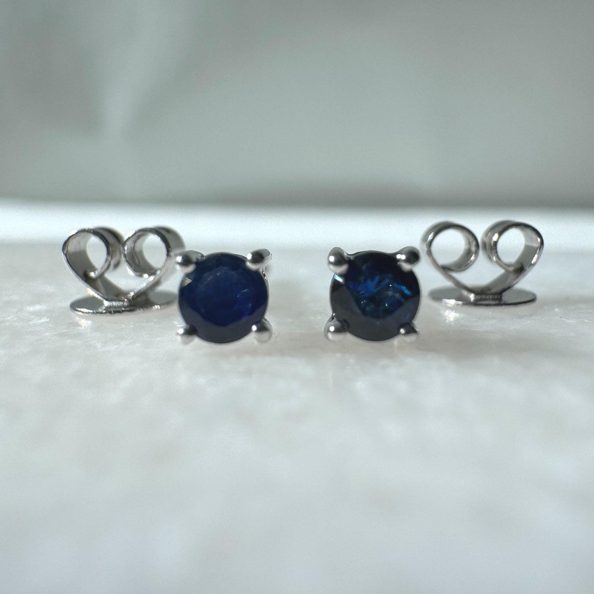 Genuine Sapphire Round Cut Solitaire Stud Earrings, 3mm, 14k Solid Gold, September Birthstone