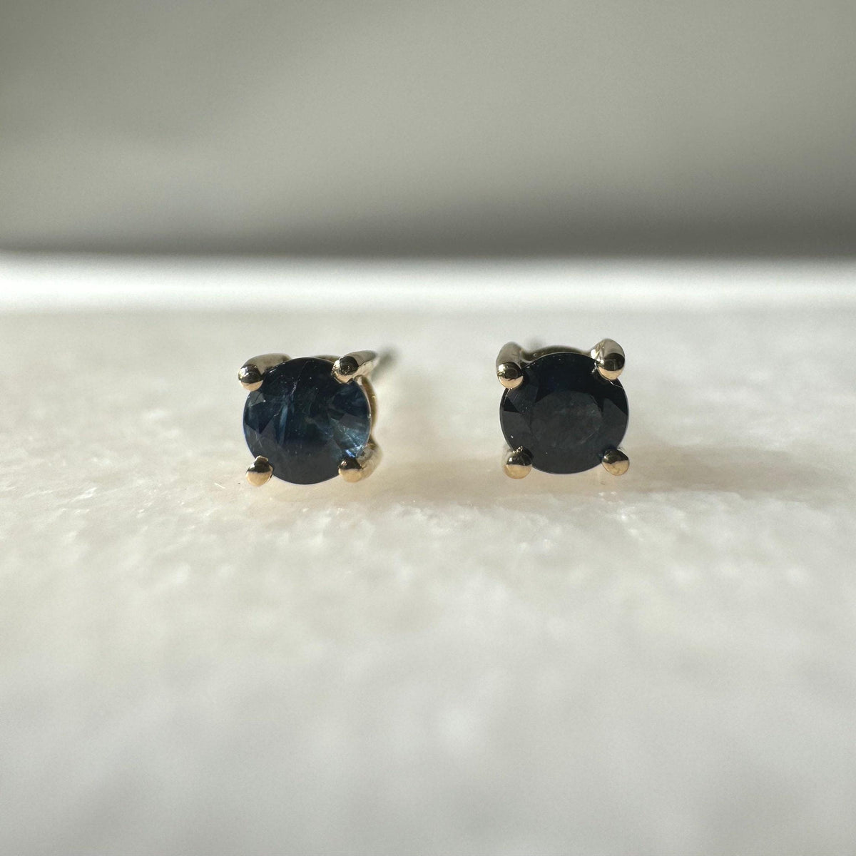 Genuine Sapphire Round Cut Solitaire Stud Earrings, 3mm, 14k Solid Gold, September Birthstone
