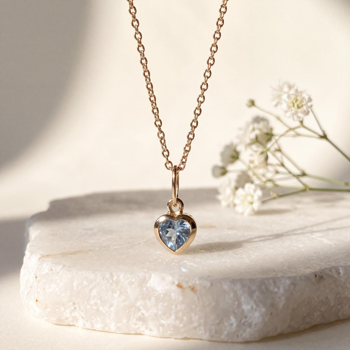 Genuine Sapphire Heart Bezel Pendant (Mini) | 14k Solid Gold