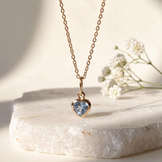 Genuine Sapphire Heart Bezel Pendant (Mini) | 14k Solid Gold