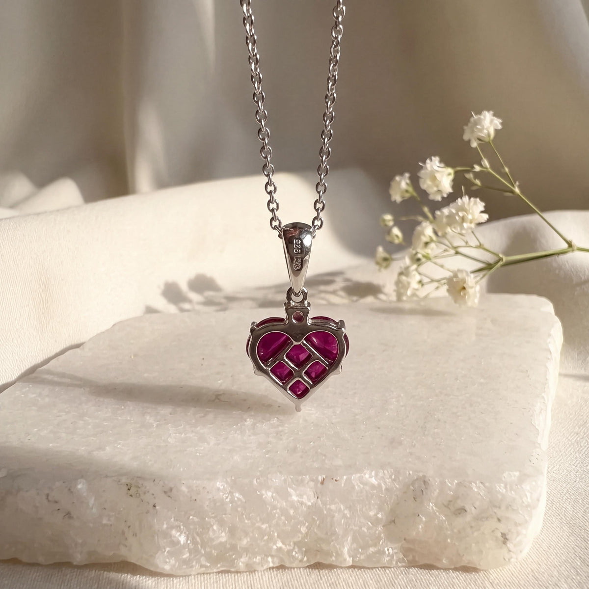 Genuine Ruby and Diamond Heart Pendant | 18k Solid Gold