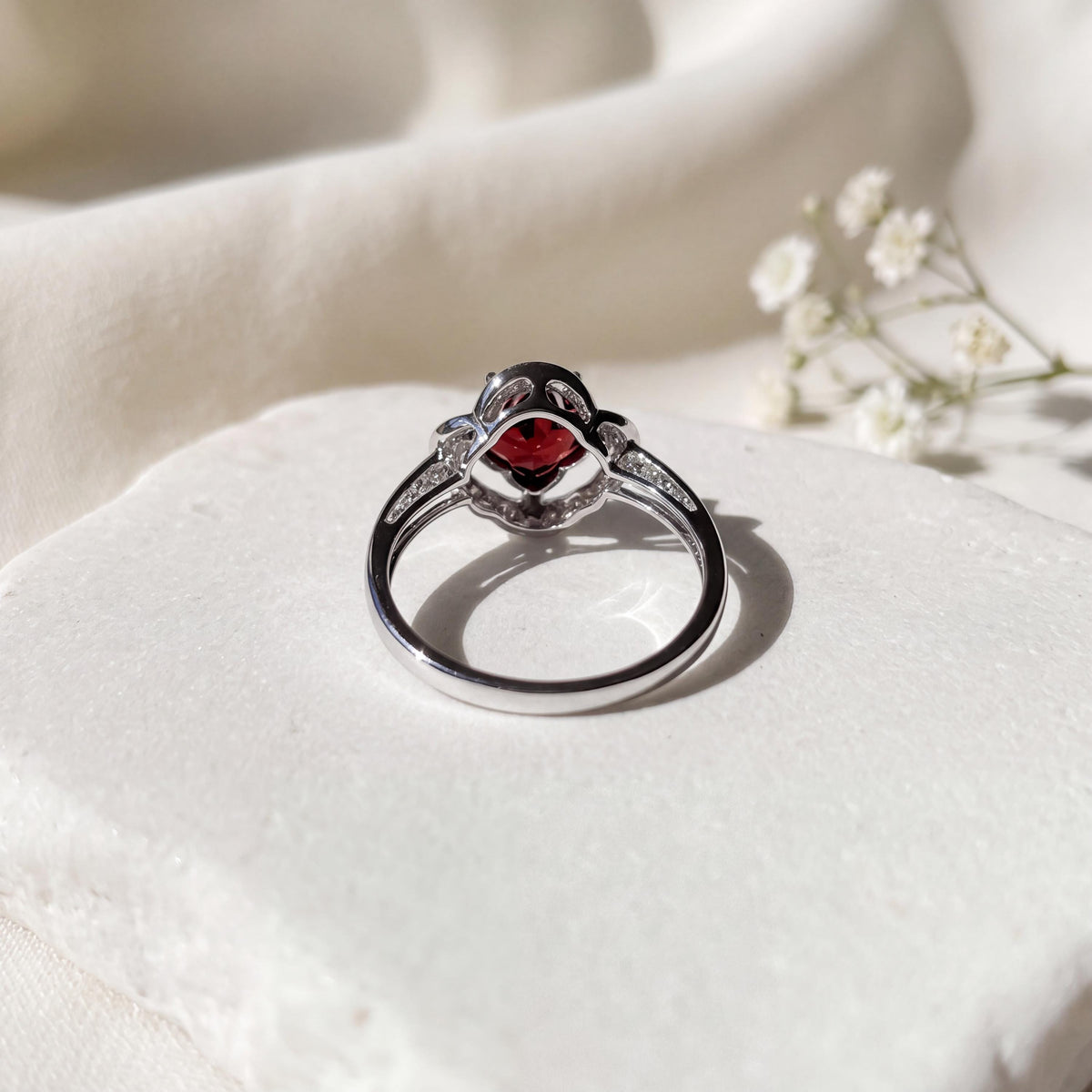Genuine Garnet Quatrefoil Ring in 14k Solid Gold