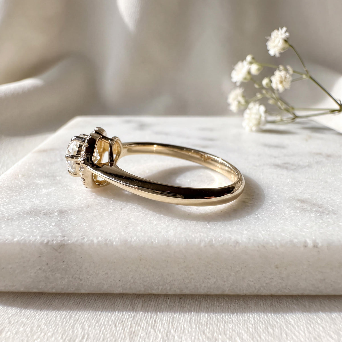 14k Yellow Gold Opal Diamond Heart Ring, Natural Gemstone Engagement Ring