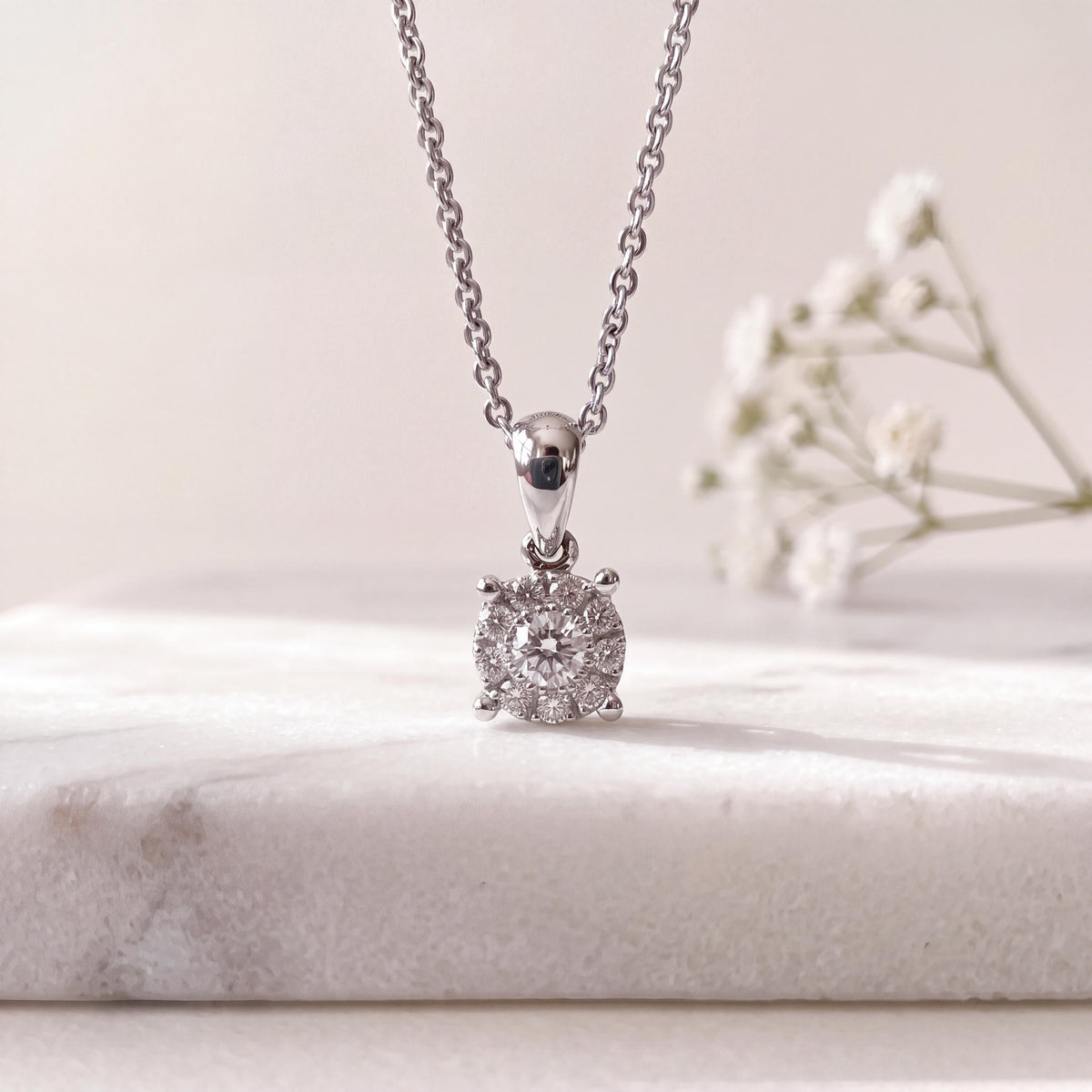 Natural Diamond 5mm Cluster Pendant in 18K Solid Gold