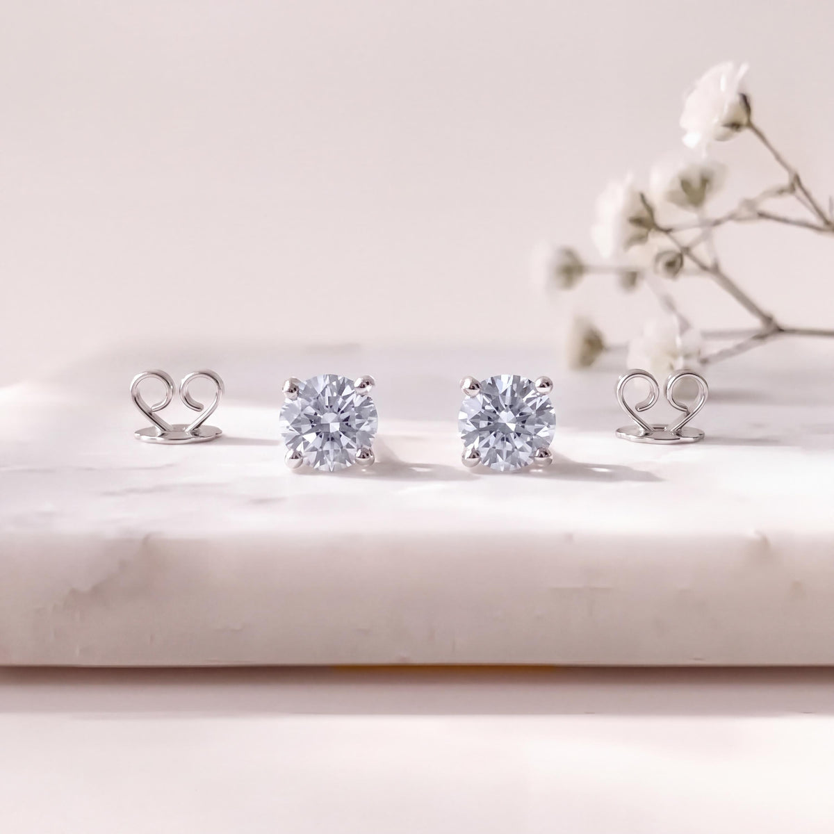 Genuine 3mm White Sapphire Round Cut Stud Earrings in 14k Solid Gold