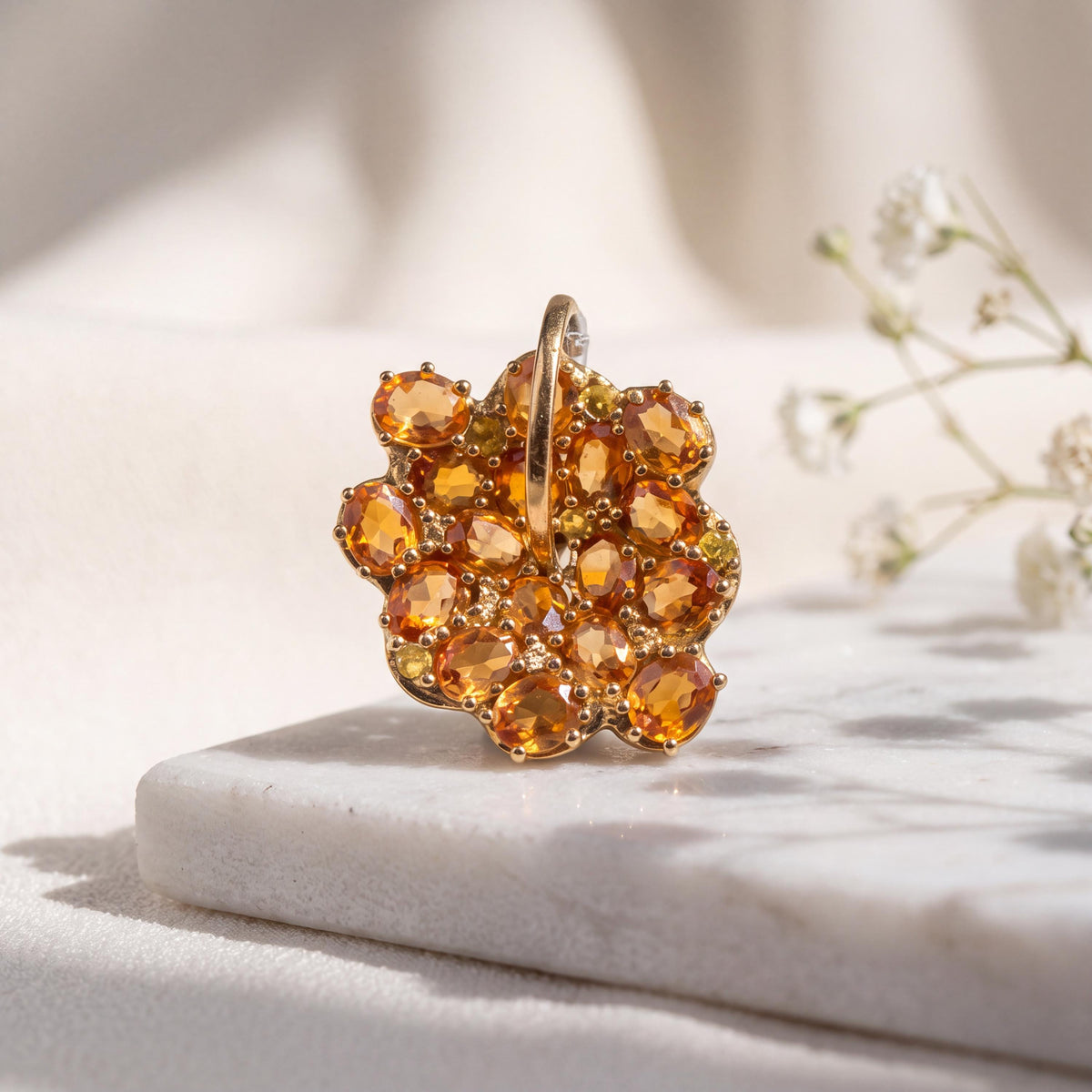 Genuine Yellow Sapphire Honeycomb Pendant | 14k Solid Yellow Gold