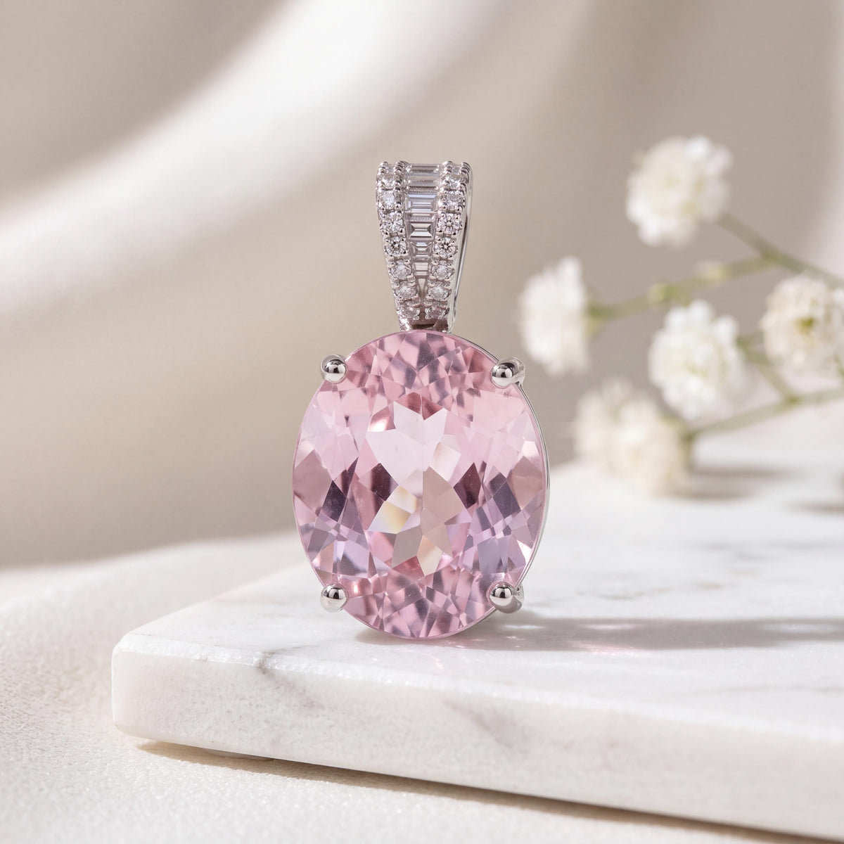 Kunzite Diamond Pendant, Genuine 5.25ct Oval Cut, Pink Gemstone Jewelry, Gift for Her