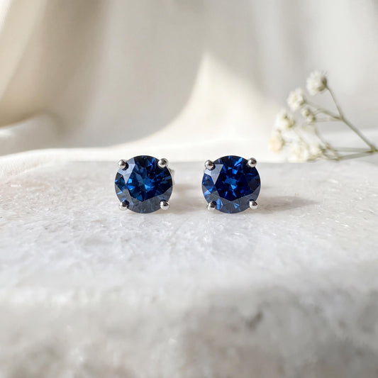 Natural Sapphire Solitaire Stud Earrings, 4mm, 14k Solid Gold, September Birthstone