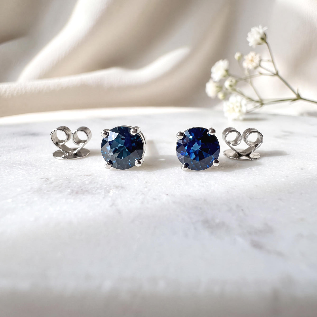 Natural Sapphire Solitaire Stud Earrings, 4mm, 14k Solid Gold, September Birthstone