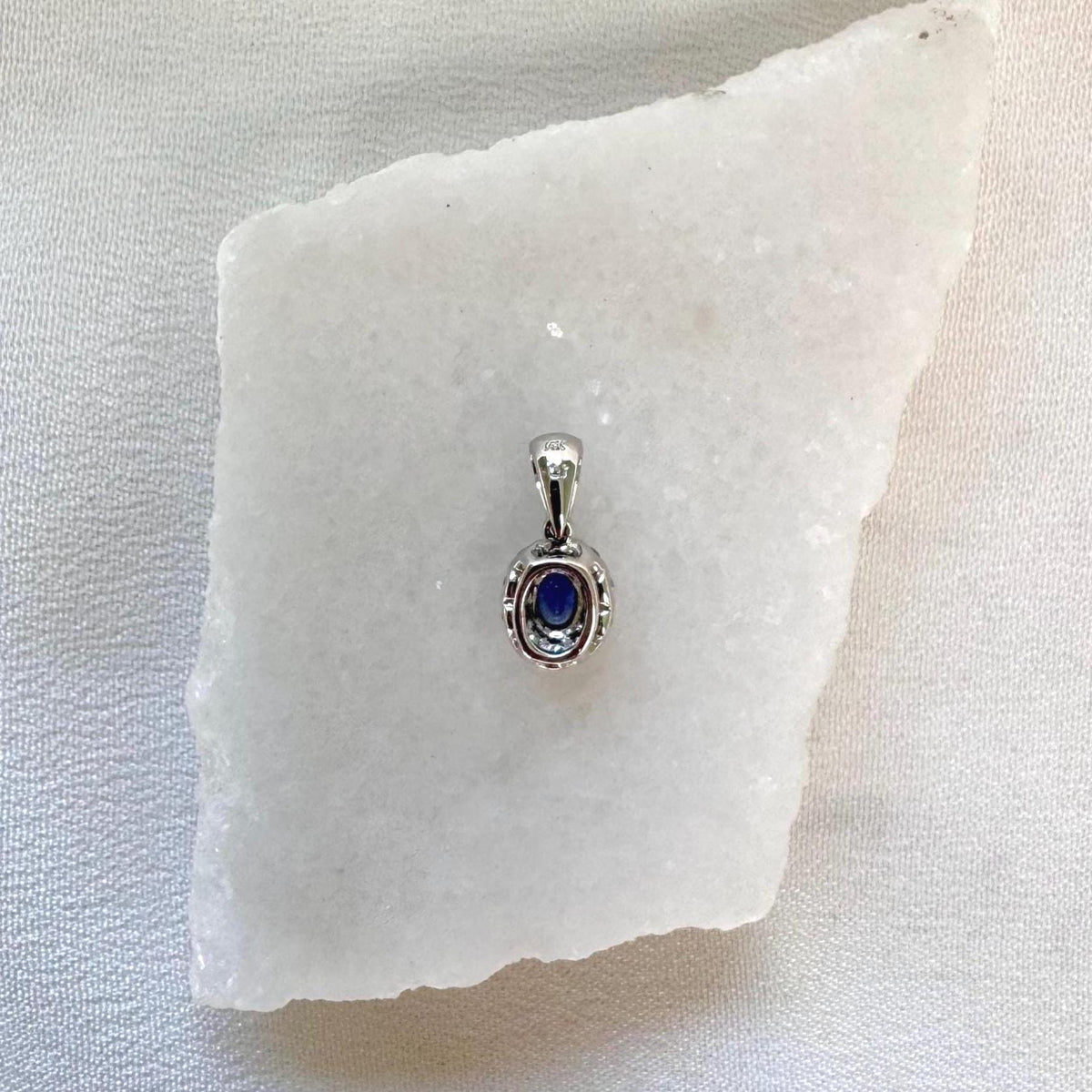 Genuine Sapphire and Diamond Halo Pendant, 14k Solid White Gold, September Birthstone, Gift for Her