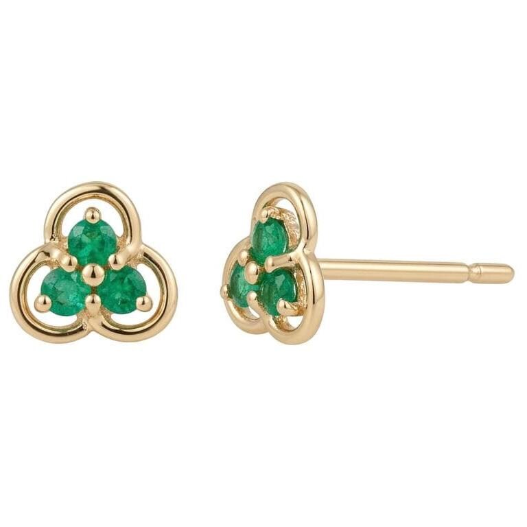 Emerald Trio Clover Stud Earrings | 14k Solid Gold