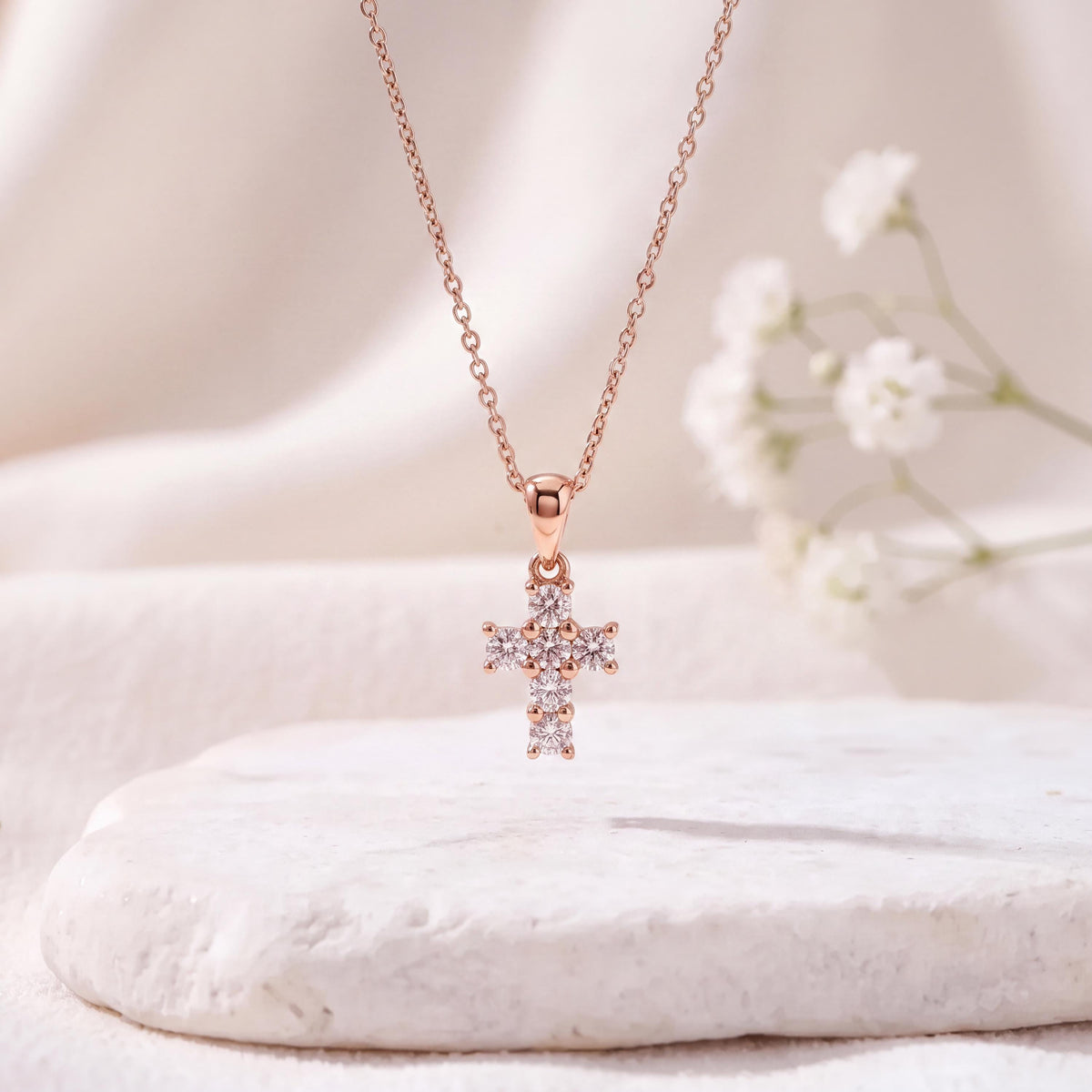 Genuine Diamond Cross Pendant (Mini) | 18k Solid Gold