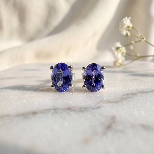 Tanzanite Stud Earrings, Oval Cut, 14k Solid Gold Earrings, December Birthstone, Gift for Her