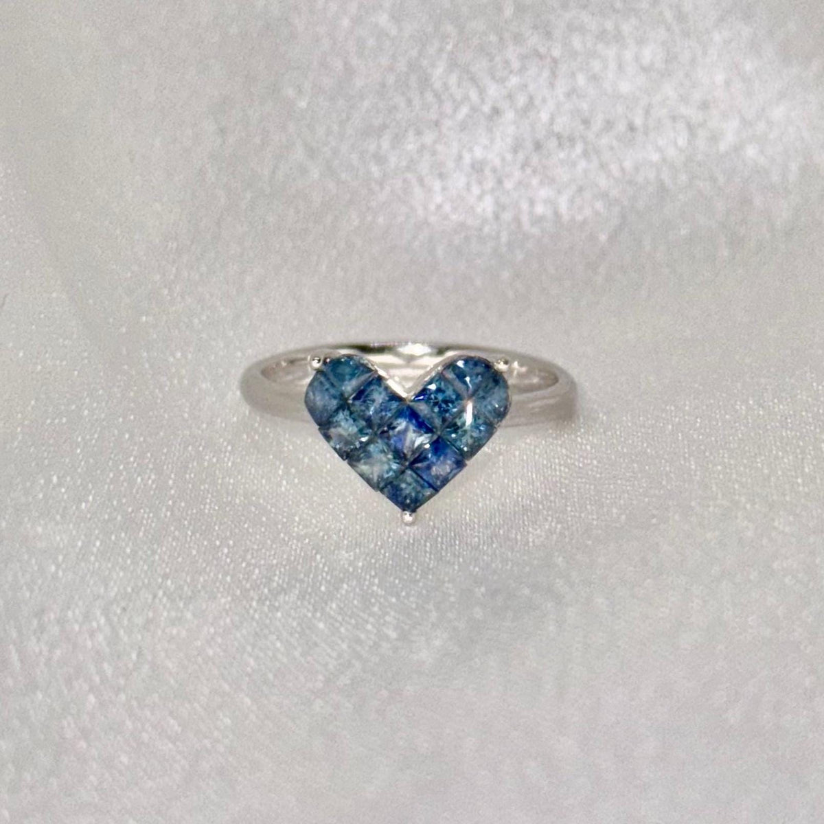 Genuine Sapphire Heart Ring in 14k White Gold