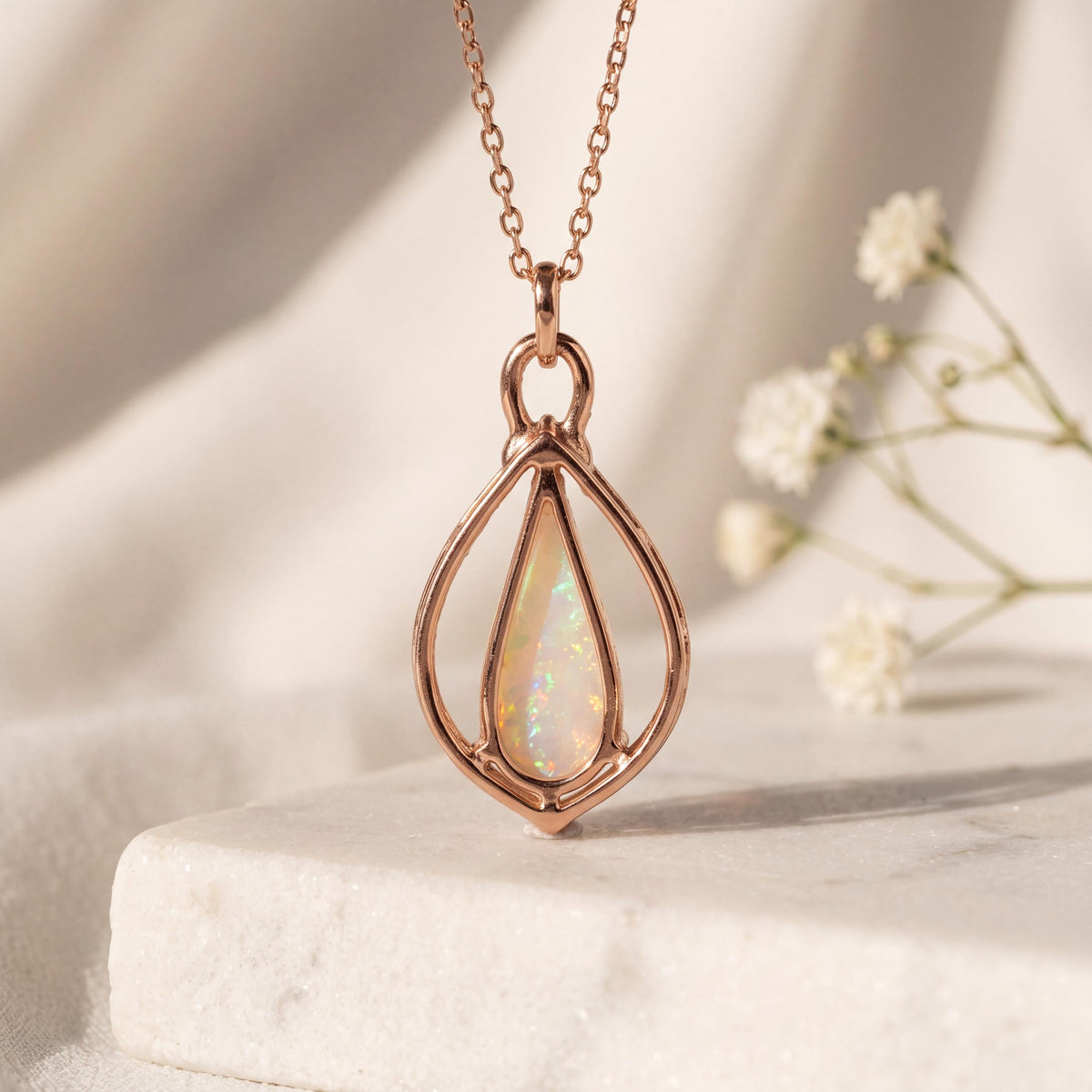 Genuine 2.27 ct Opal and Diamond Pendant in 14k Solid Rose Gold
