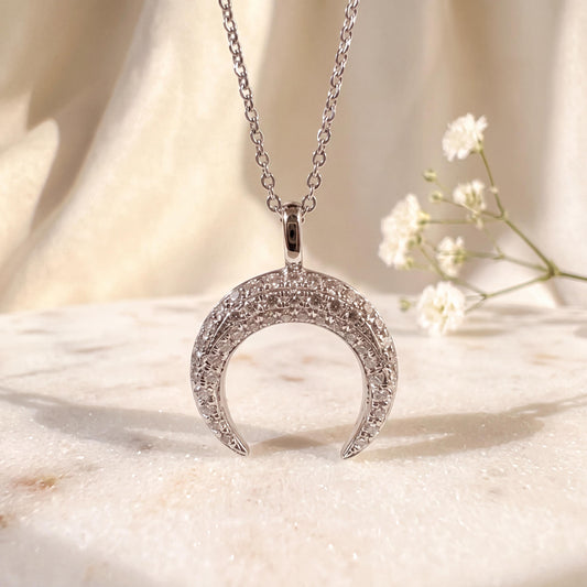 Genuine Diamond Crescent Pendant (Pendant only) | 18k White Gold (Chain Available Upon Request)