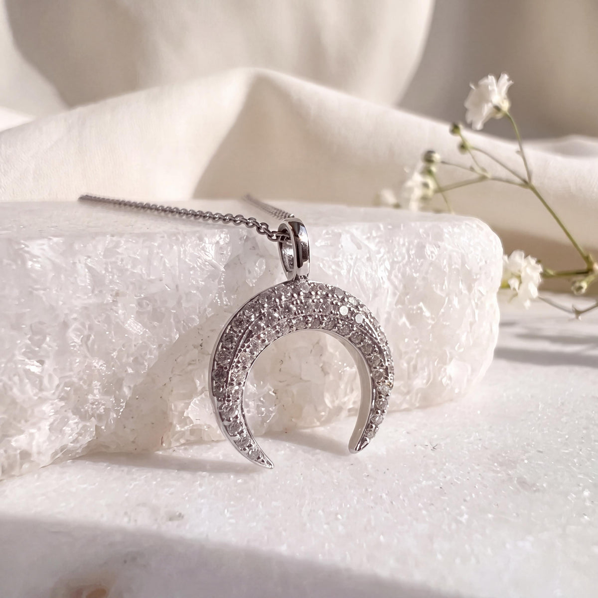 Genuine Diamond Crescent Pendant (Pendant only) | 18k White Gold (Chain Available Upon Request)
