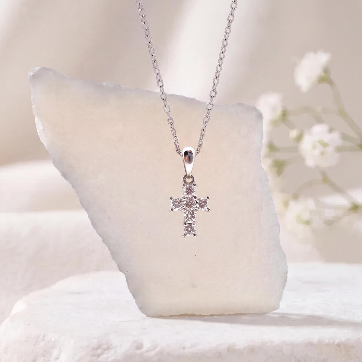 Genuine Diamond Cross Pendant (Mini) | 18k Solid Gold