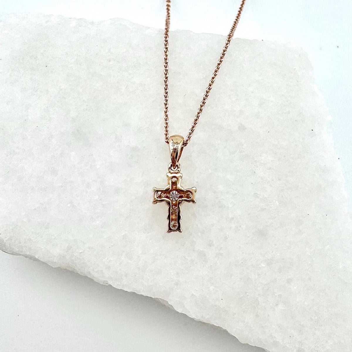 Genuine Diamond Cross Pendant (Mini) | 18k Solid Gold